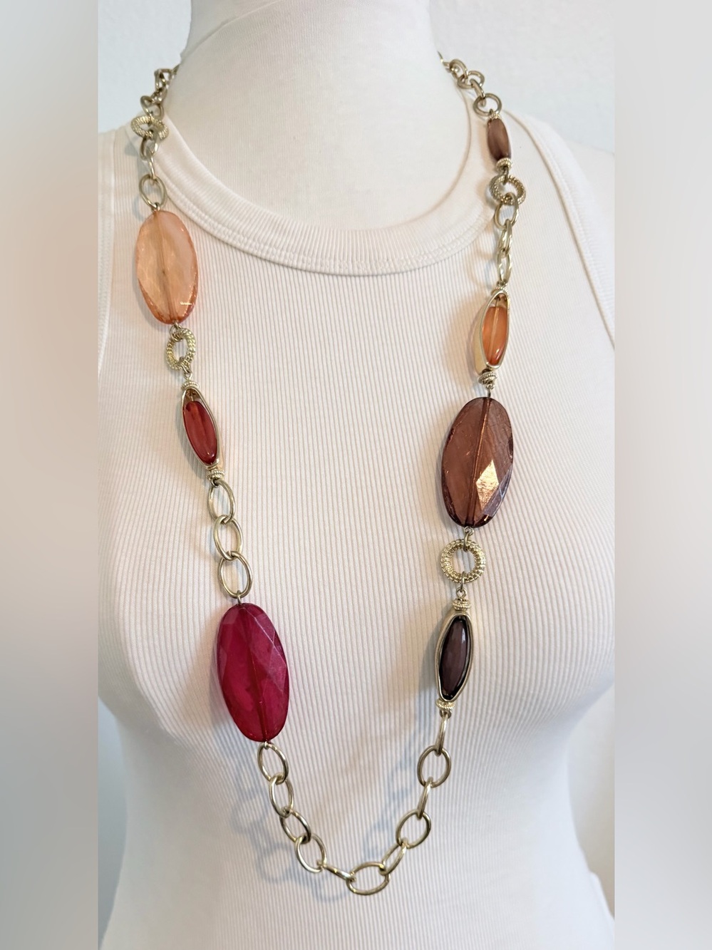 Chicos Multi-Color Faceted Bead Long Necklace - Gold Chain